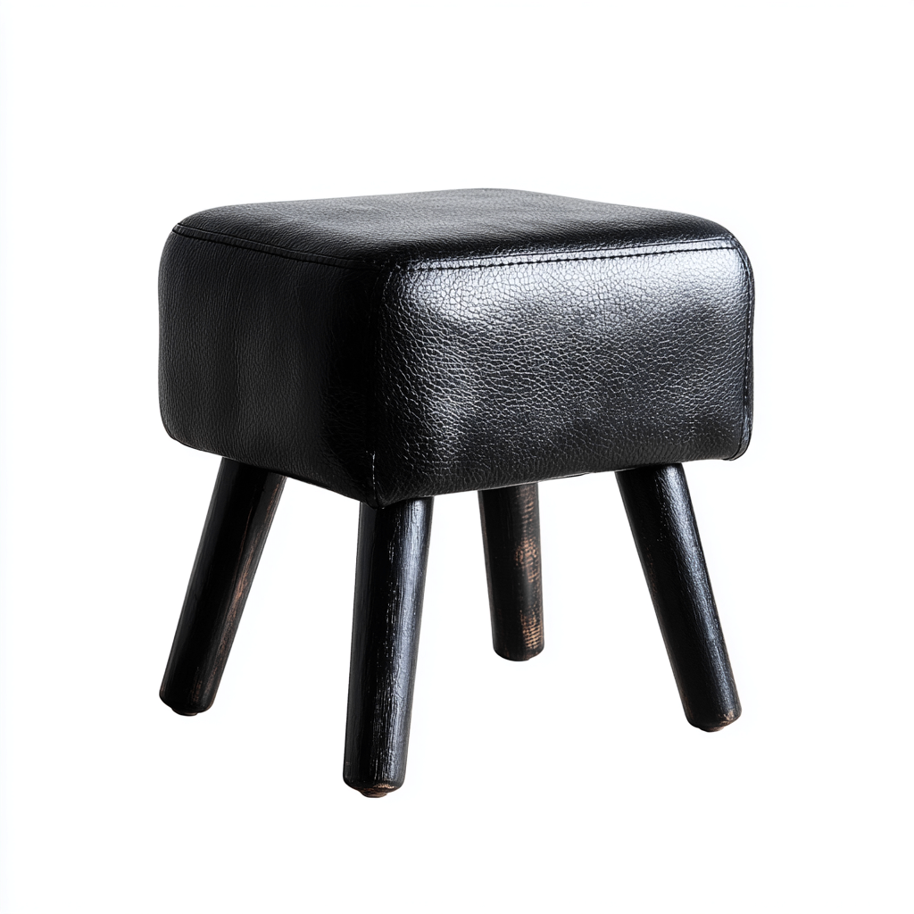 Tabouret carré en cuir noir avec pieds en bois – 30x30x40 cm – noir – style industriel moderne-Interiorsta