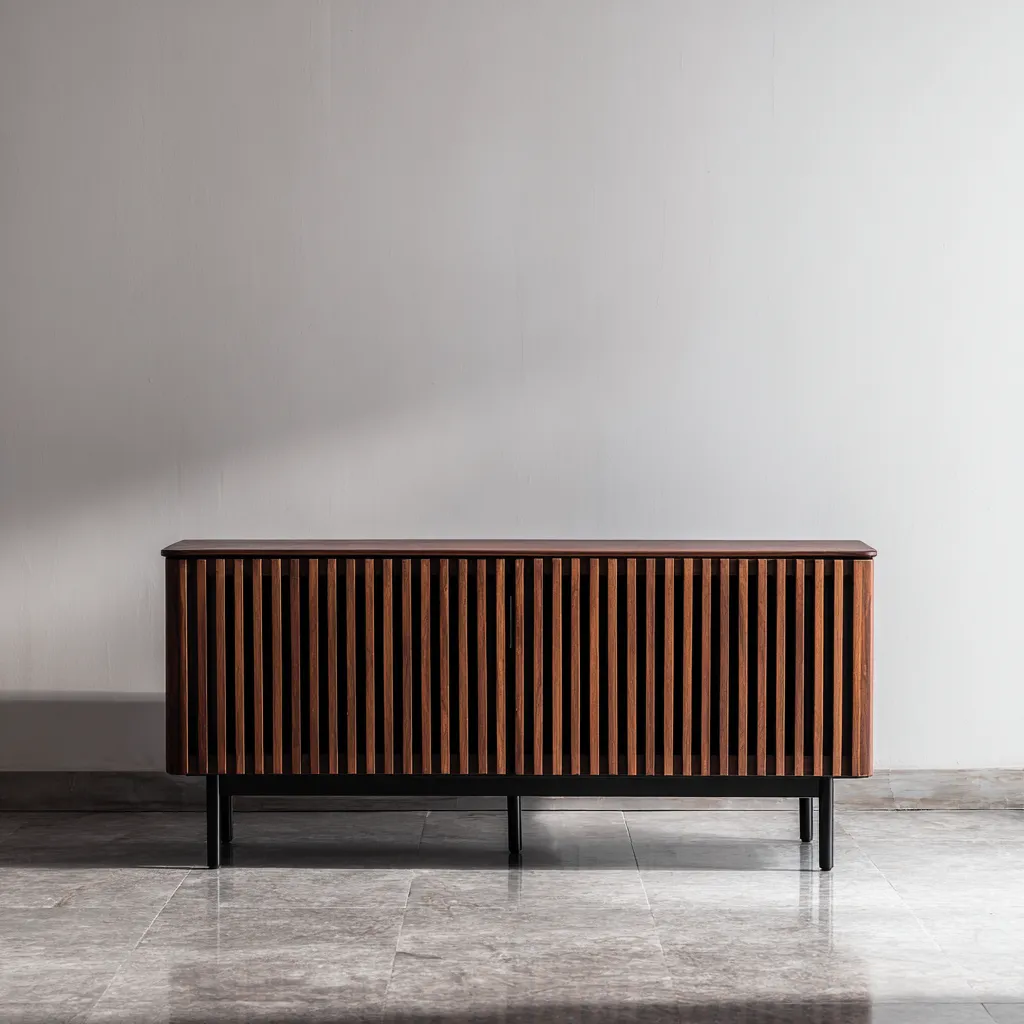 Meuble TV bois métal 160x40x60 cm - brun-noir - style contemporain-Interiorsta