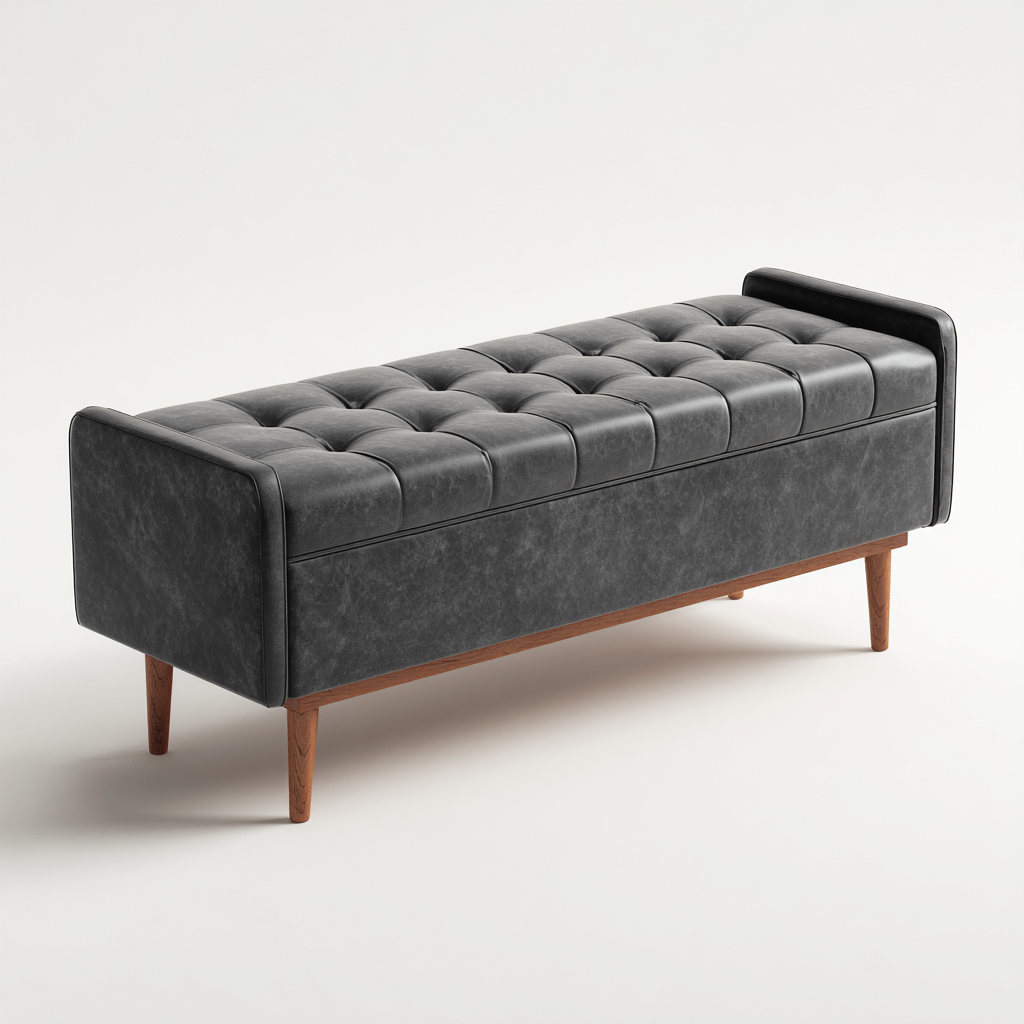 Banc de lit similicuir 110x40x45 cm - gris - design moderne-Interiorsta
