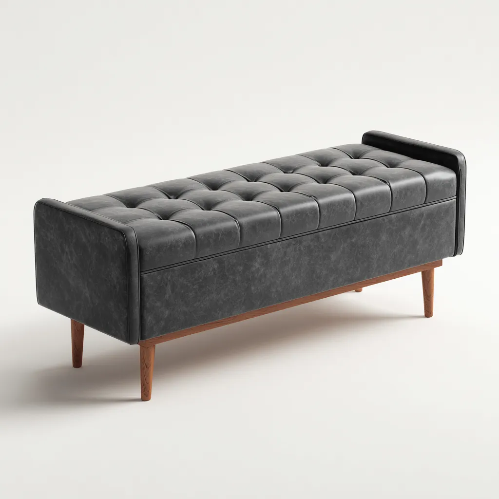 Banc de lit similicuir 110x40x45 cm - gris - design moderne-Interiorsta