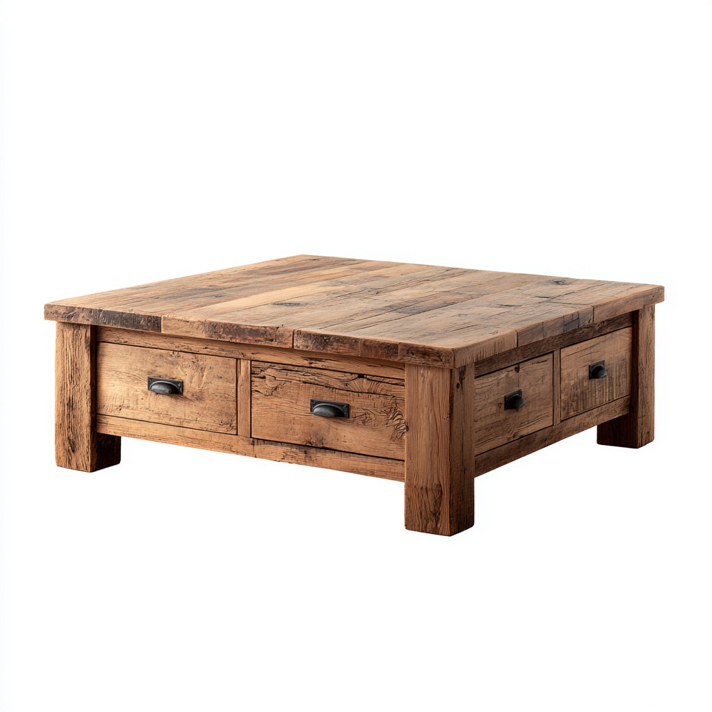 Table basse bois massif 90x90x45 cm - bois naturel - style rustique pour salon-Interiorsta