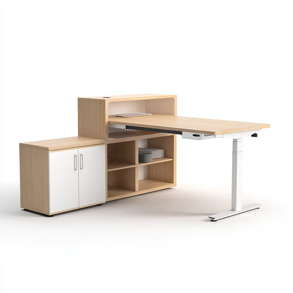 Bureau réglable avec rangement 160x75x75 cm - beige-blanc - pour bureau - design multifonction-Interiorsta