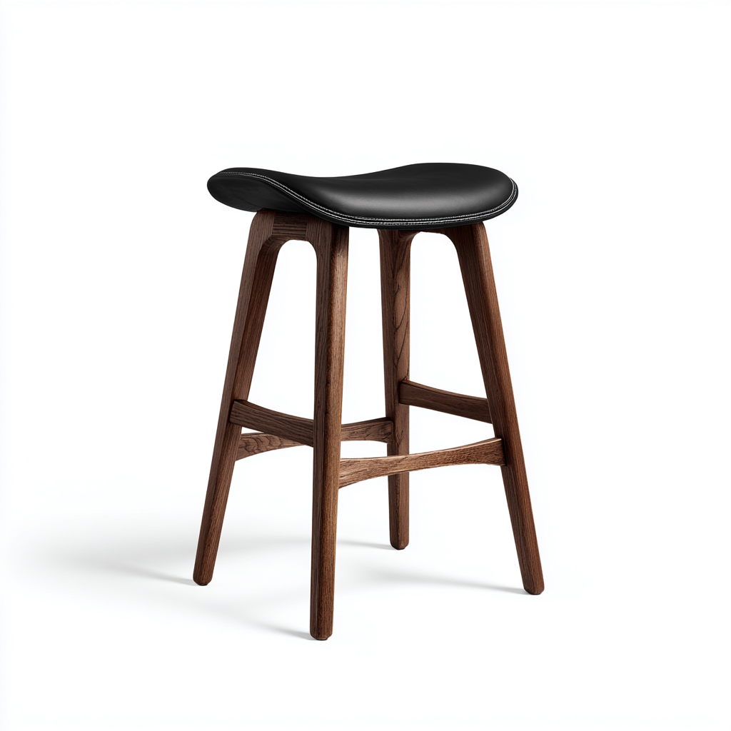 Tabouret de bar - bois - cuir - 42x42x78 cm - noir - noyer - design moderne pour salle à manger-Interiorsta