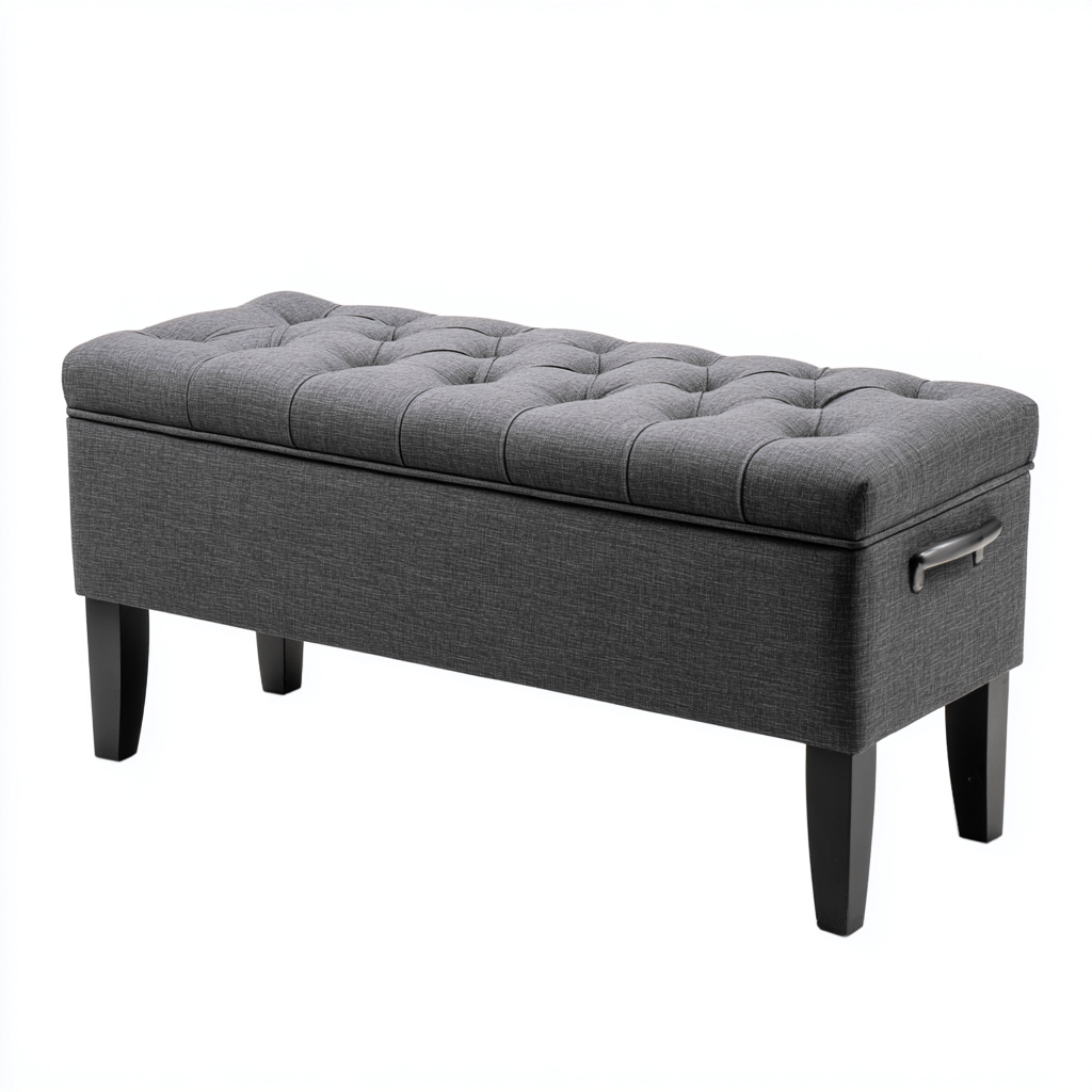 Banc de lit tissu-bois 100x40x45 cm - gris - design moderne-Interiorsta