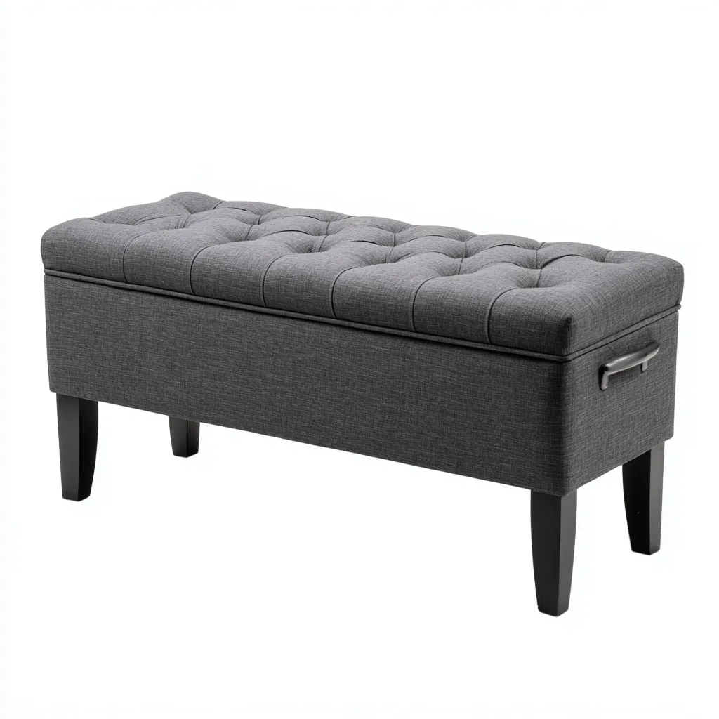 Banc de lit tissu-bois 100x40x45 cm - gris - design moderne-Interiorsta