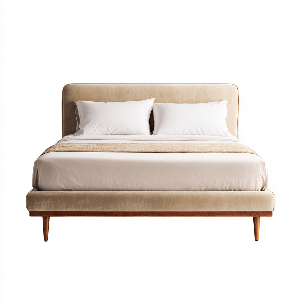 Lit double - tapissé - beige - 200x180x115 cm - adapté à la chambre - design contemporain-Interiorsta