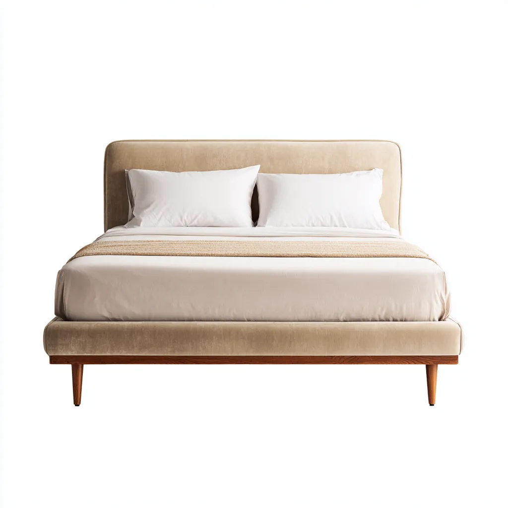 Lit double - tapissé - beige - 200x180x115 cm - adapté à la chambre - design contemporain-Interiorsta