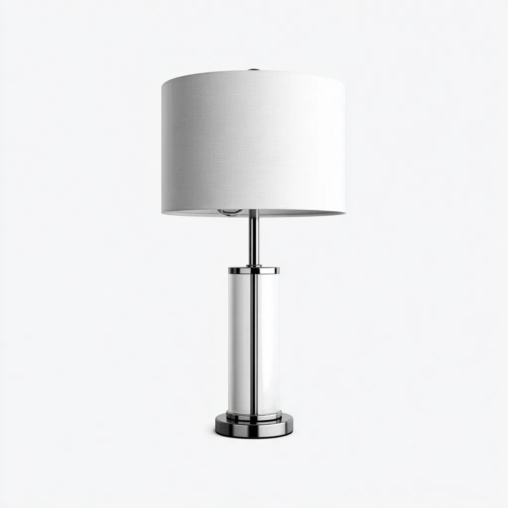 Lampe de table métal-tissu 28x28x55 cm argent-blanc design moderne-Interiorsta