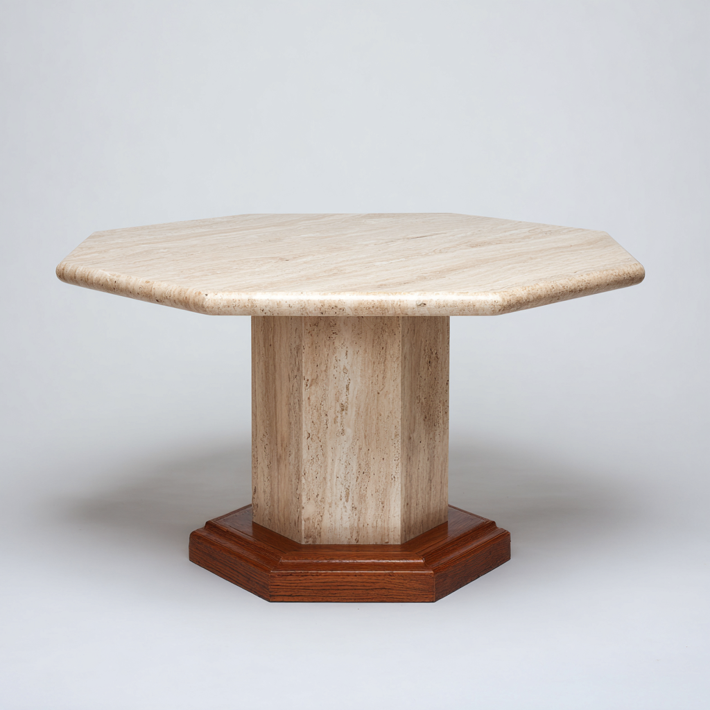 Table à manger en pierre et bois 140x140x75 cm - beige-bois - style moderne-Interiorsta