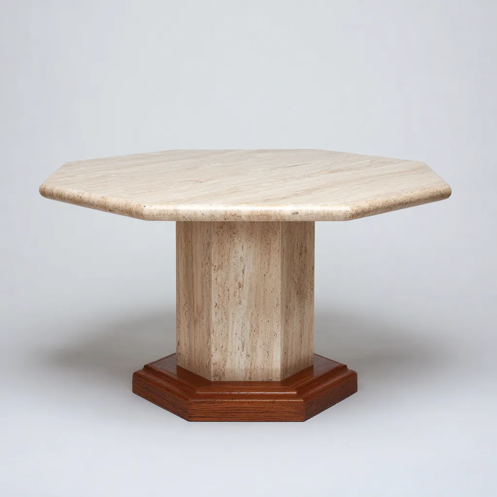 Table à manger en pierre et bois 140x140x75 cm - beige-bois - style moderne-Interiorsta