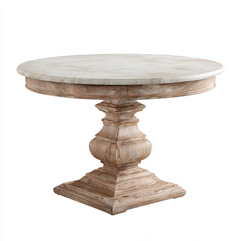 Table à manger bois-marbre 150x150x78 cm beige-blanc style classique-Interiorsta