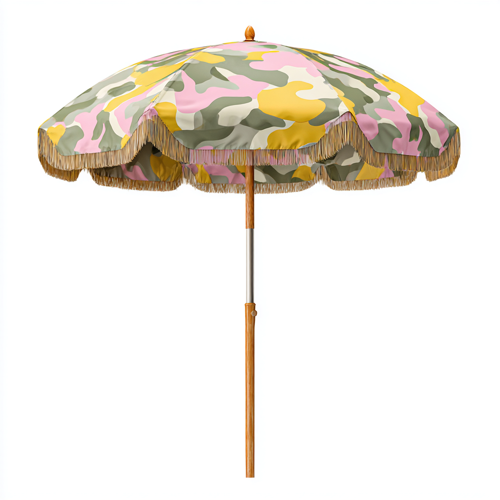 Parasol de jardin - bois et polyester - 200x200x230 cm - camouflage multicolore - pour terrasse et jardin - design rétro à franges-Interiorsta