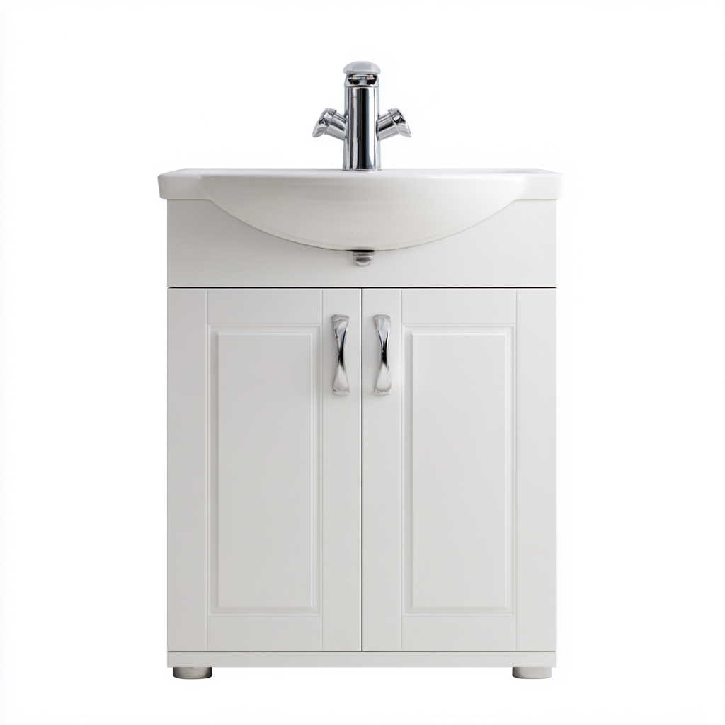 Meuble vasque-panneaux bois-céramique-62x44x84 cm-blanc-design classique-Interiorsta