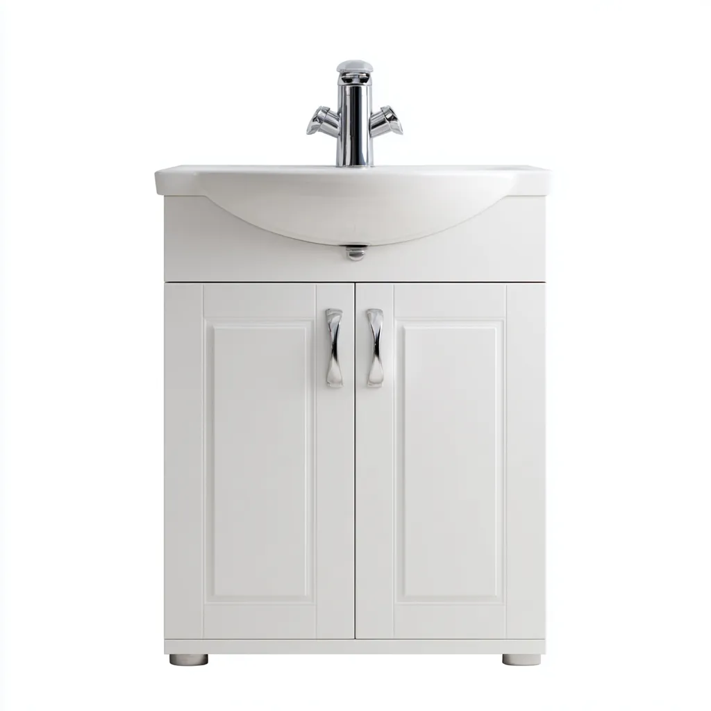 Meuble vasque-panneaux bois-céramique-62x44x84 cm-blanc-design classique-Interiorsta