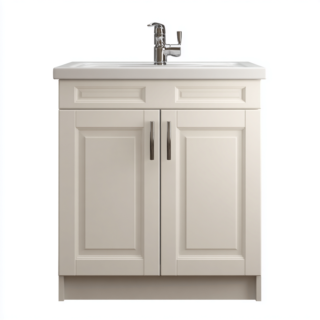 Meuble vasque-panneaux bois-céramique-78x46x86 cm-blanc cassé-design classique-Interiorsta