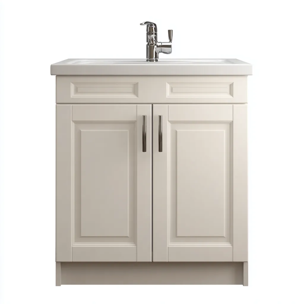 Meuble vasque-panneaux bois-céramique-78x46x86 cm-blanc cassé-design classique-Interiorsta