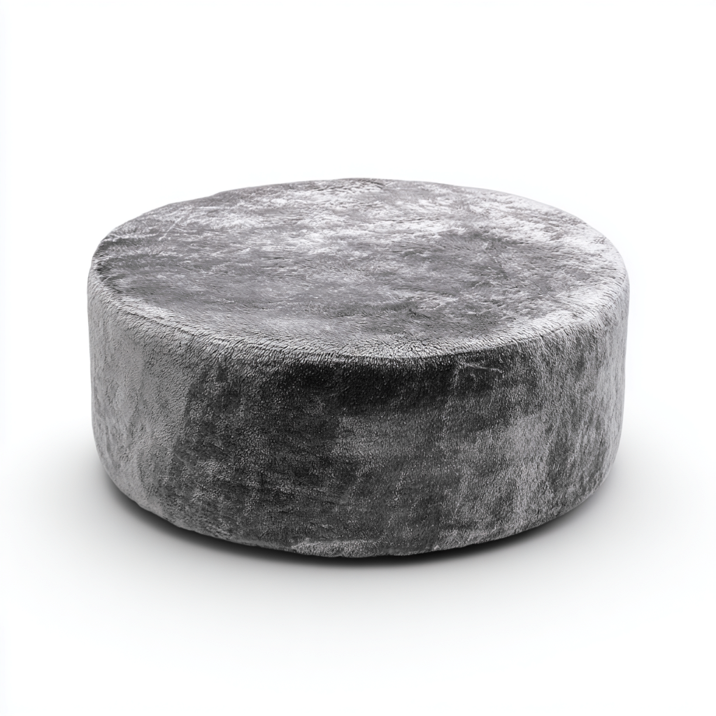 Pouf rond en velours gris – 90x90x35 cm – gris – design moderne minimaliste-Interiorsta