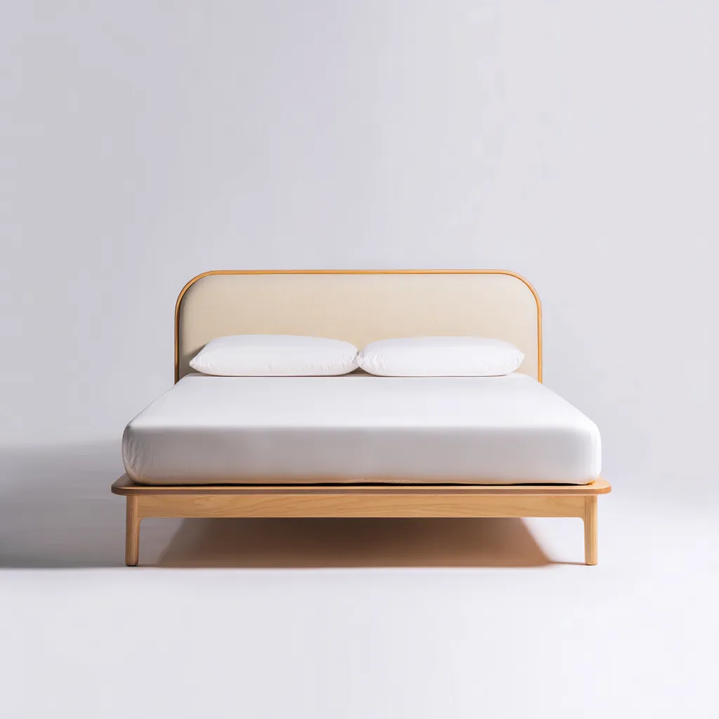 Lit 2 places en bois et tissu 200x180x95 cm - chêne clair-beige - style naturel - adapté à la chambre-Interiorsta