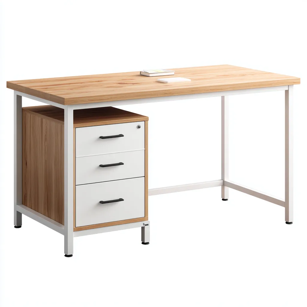 Bureau en bois 140x70x75 cm - bois clair - blanc - design moderne adapté au bureau-Interiorsta
