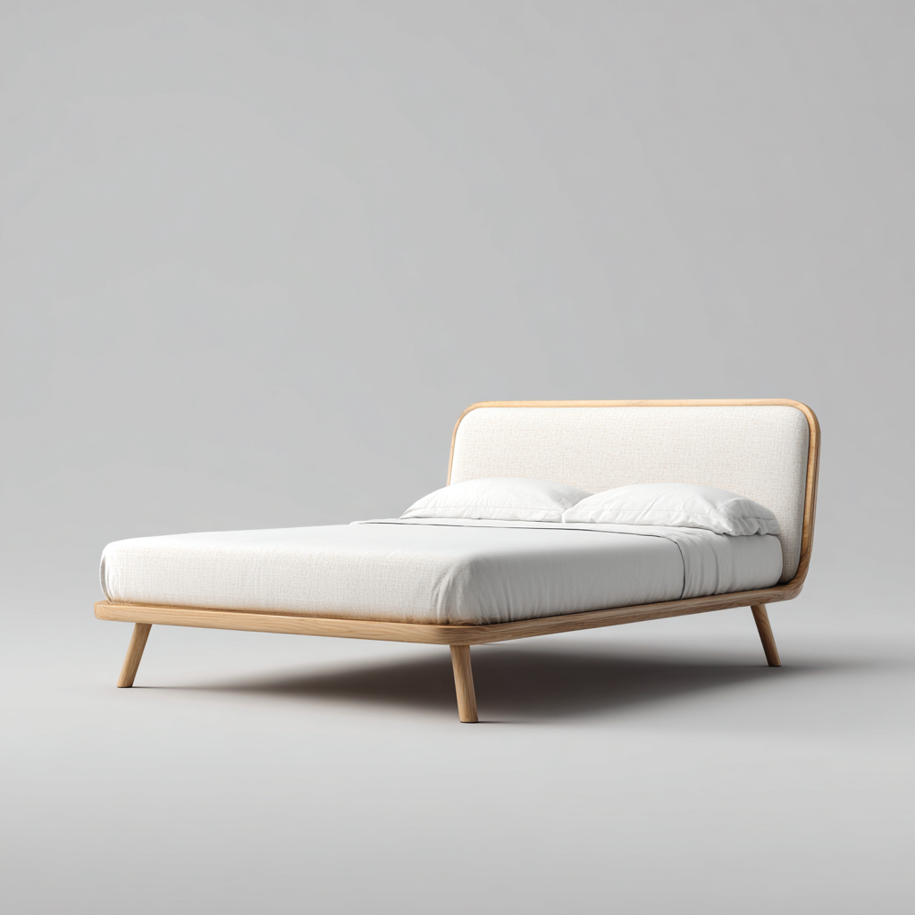 Lit 2 places en bois et tissu 200x180x95 cm - chêne clair-blanc - style naturel - adapté à la chambre-Interiorsta