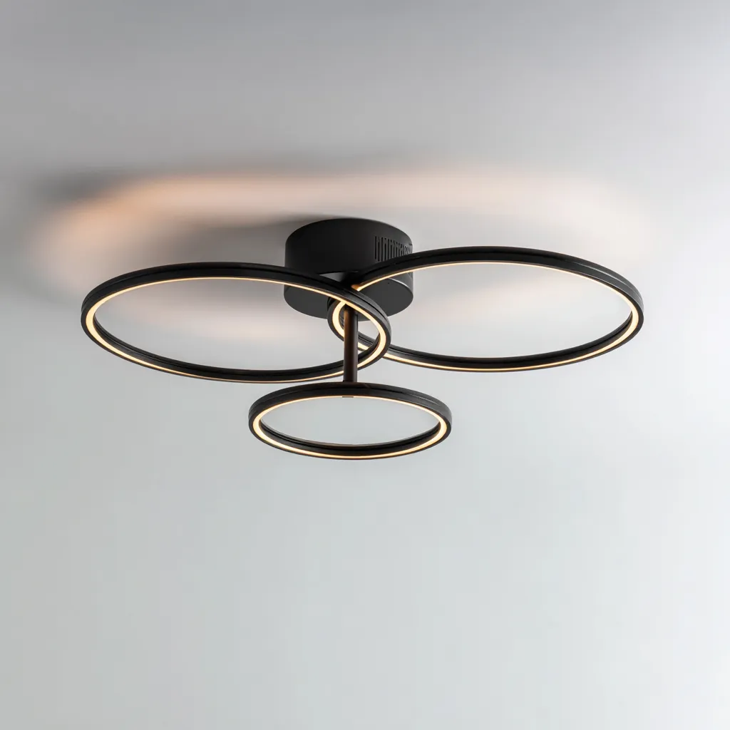Plafonnier LED 3 anneaux - métal noir - design moderne-Interiorsta