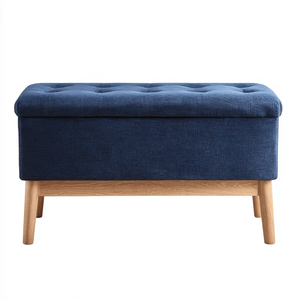 Banc de lit tissu-bois 100x40x45 cm - bleu - design moderne-Interiorsta