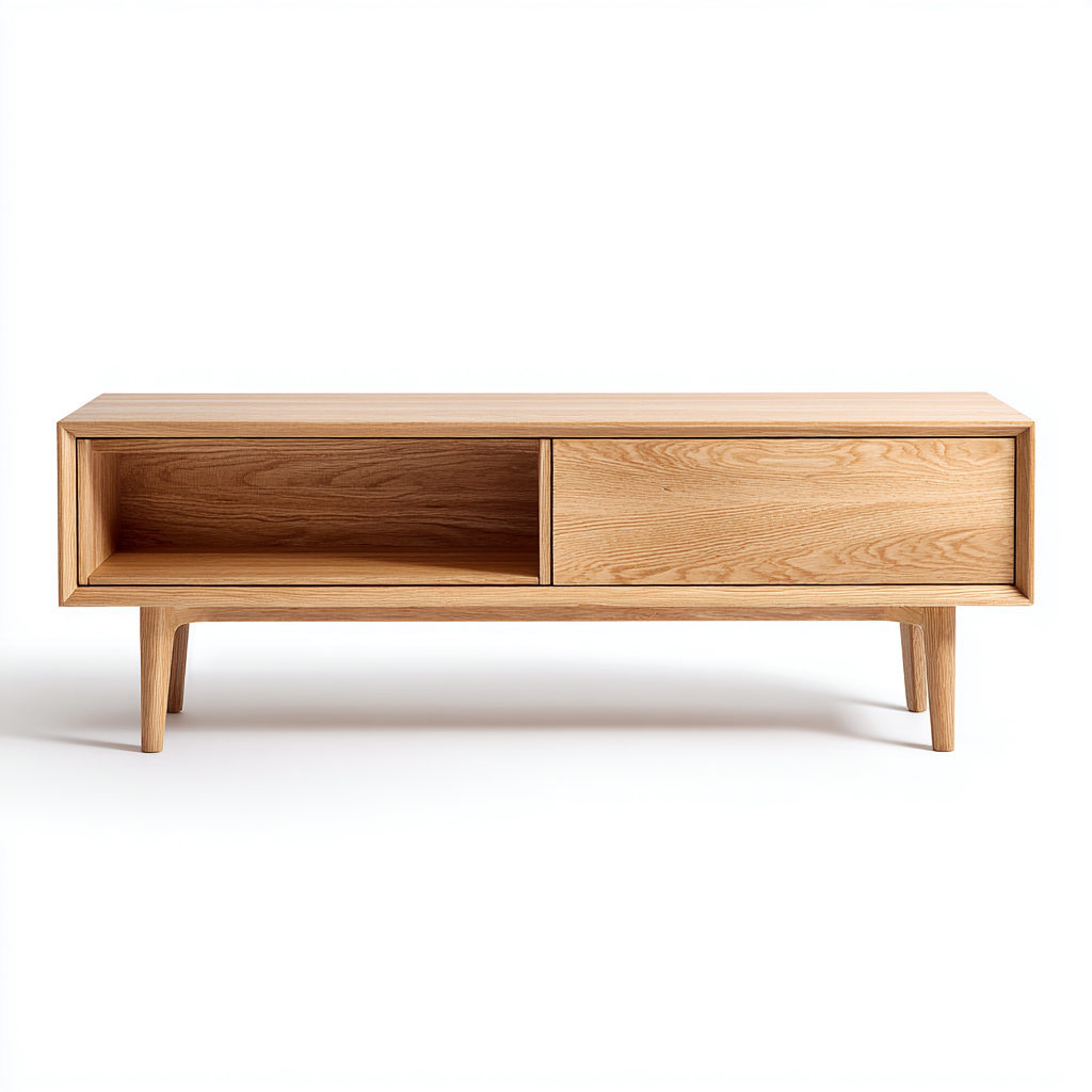 Meuble TV en bois clair avec rangement ouvert – 120x40x45 cm – boisclair – style scandinave moderne-Interiorsta