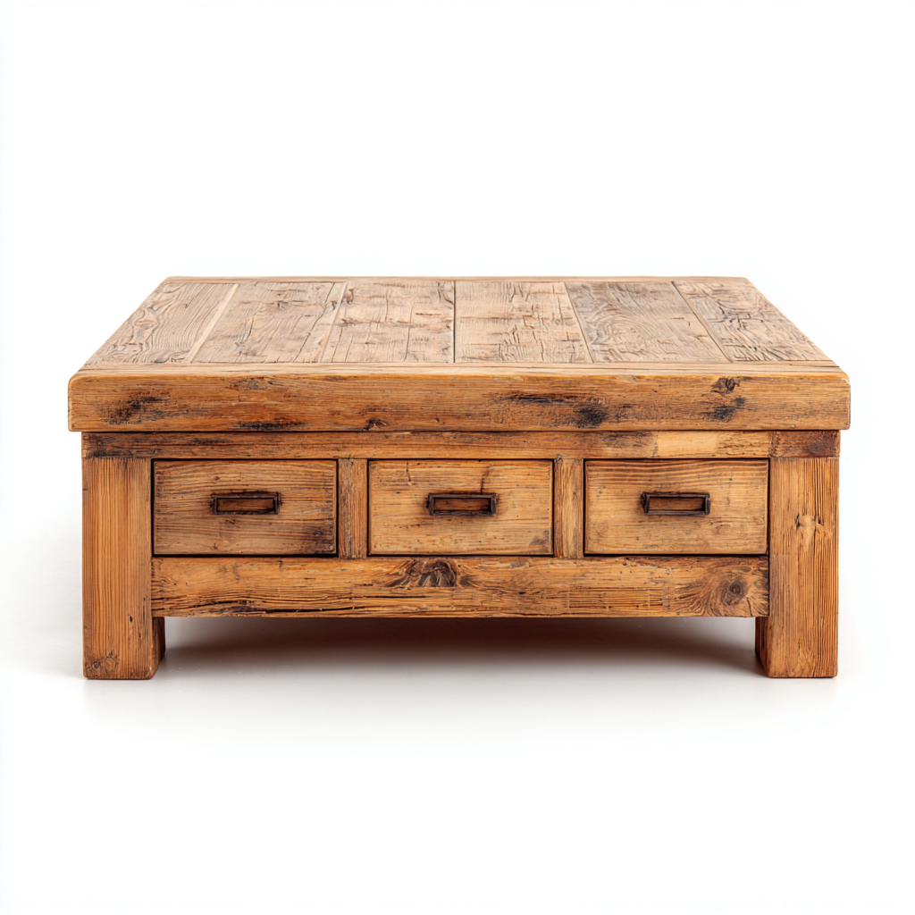 Table basse en bois massif 110x60x45 cm - marron - design rustique - adaptée au salon-Interiorsta