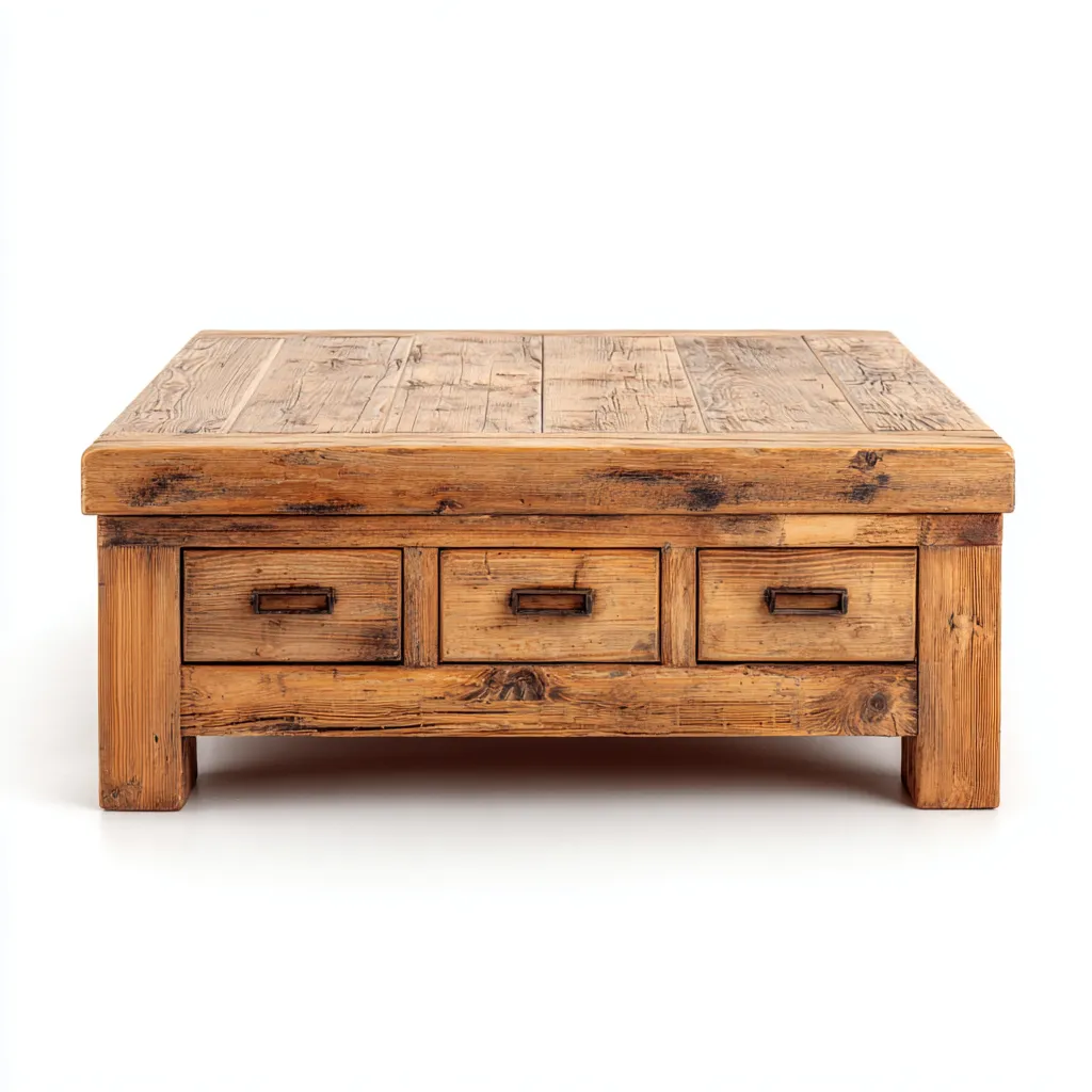 Table basse en bois massif 110x60x45 cm - marron - design rustique - adaptée au salon-Interiorsta