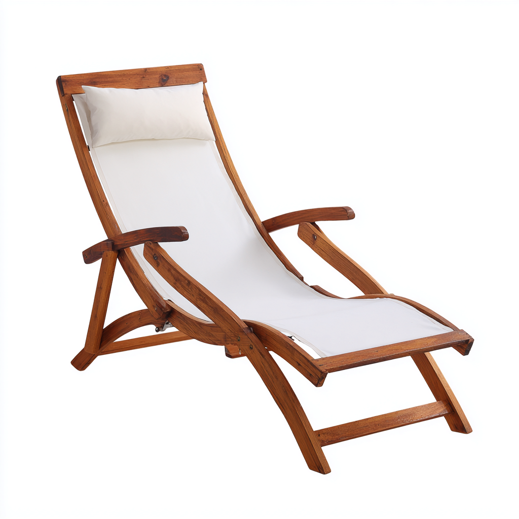 Chaise longue pliante en bois avec assise en toile 185x65x90 cm - blanc - design ergonomique pour extérieur et intérieur-Interiorsta
