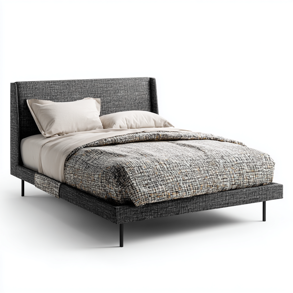 Lit double - revêtement en tissu - gris foncé - 200x180x127 cm - adapté à la chambre - design contemporain-Interiorsta