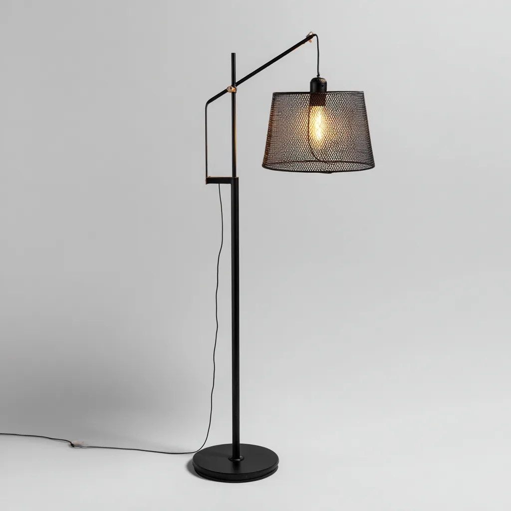 Lampadaire - métal - abat-jour grillagé - 60x35x165 cm - noir - adapté au salon - design industriel-Interiorsta