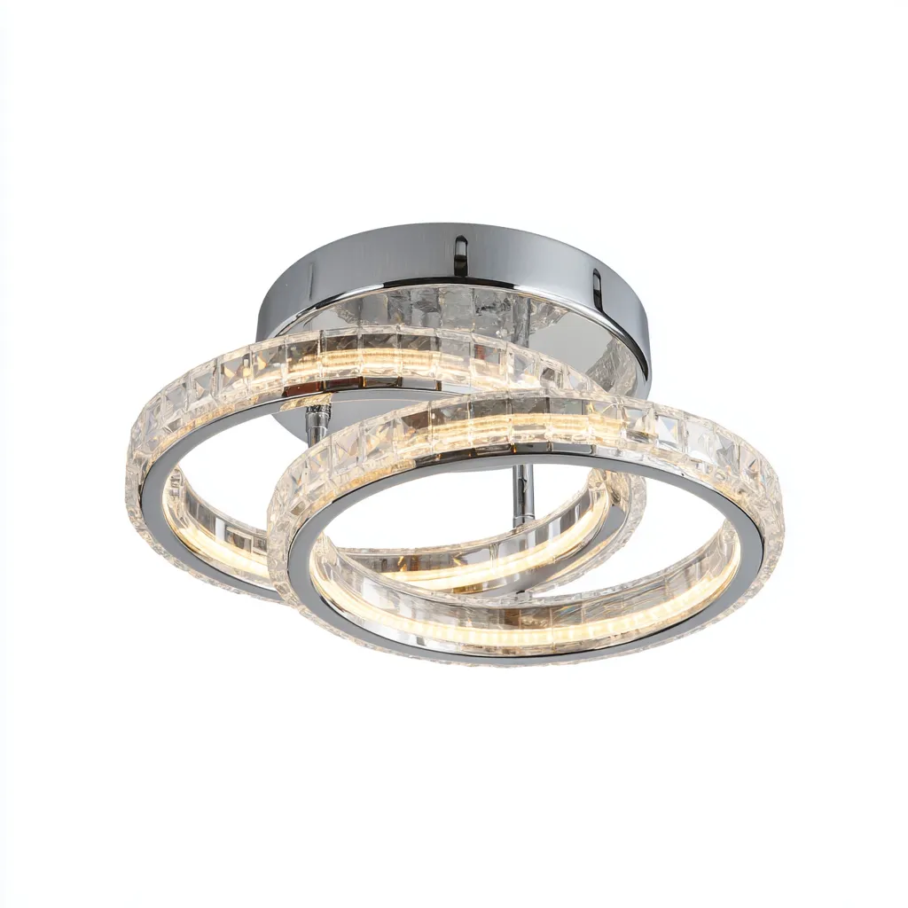 Plafonnier LED cristal 40x40 cm - argent - anneaux croisés lumineux-Interiorsta