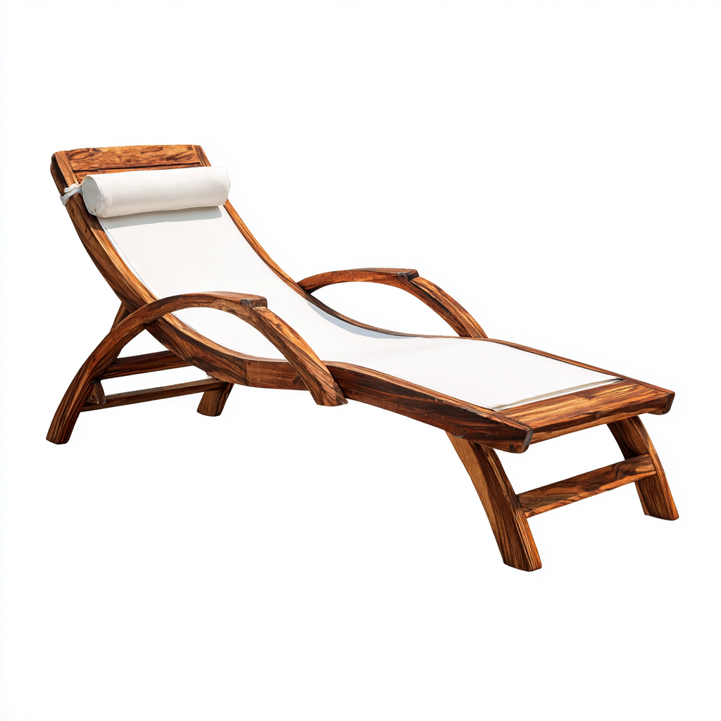 Chaise longue en bois courbé avec assise en toile 195x65x85 cm - blanc - design ergonomique pour extérieur et intérieur-Interiorsta