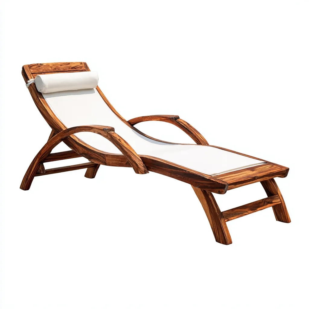 Chaise longue en bois courbé avec assise en toile 195x65x85 cm - blanc - design ergonomique pour extérieur et intérieur-Interiorsta