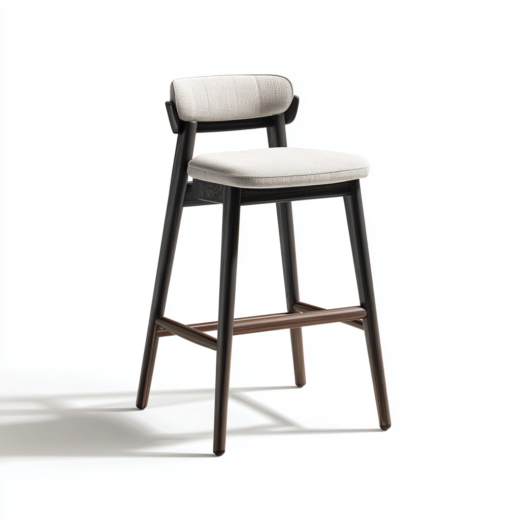Tabouret de bar bois et tissu 45x45x95 cm - marron foncé - beige - design moderne pour salle à manger-Interiorsta