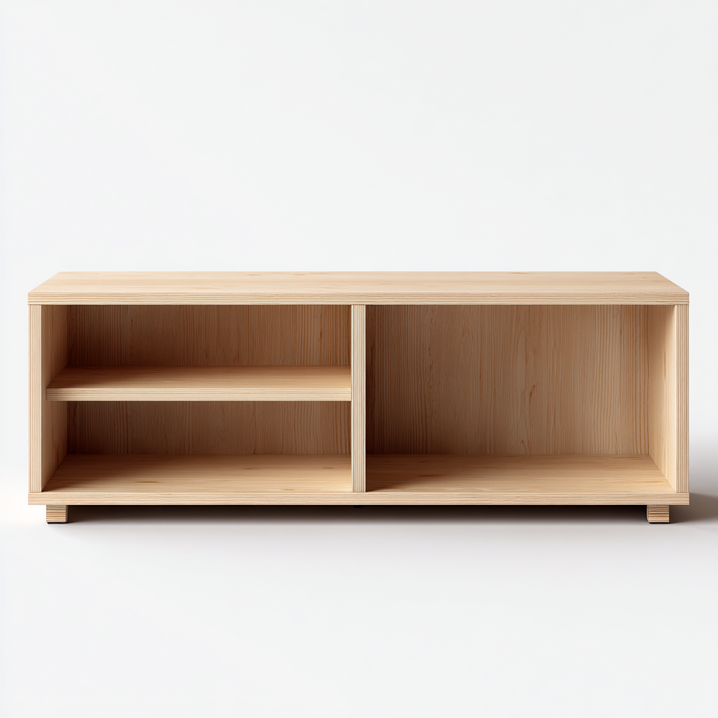Meuble TV en bois clair avec deux compartiments ouverts et étagère réglable – 120x40x50 cm – boisclair – design minimaliste moderne-Interiorsta