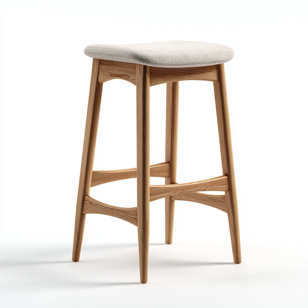 Tabouret de bar - bois - tissu - 42x42x78 cm - beige - chêne clair - design moderne pour salle à manger-Interiorsta