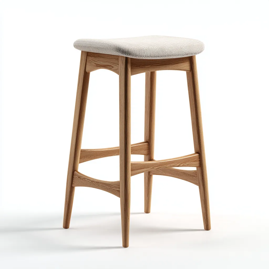 Tabouret de bar - bois - tissu - 42x42x78 cm - beige - chêne clair - design moderne pour salle à manger-Interiorsta