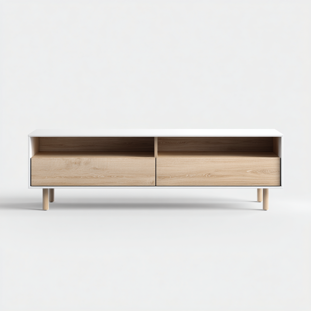 Meuble TV - bois - 150x40x50 cm - blanc-naturel - style scandinave-Interiorsta