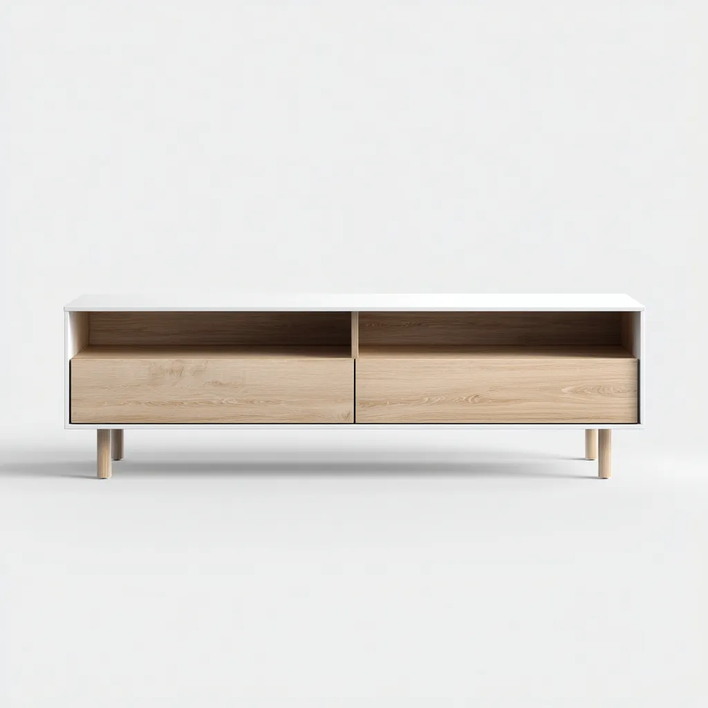 Meuble TV - bois - 150x40x50 cm - blanc-naturel - style scandinave-Interiorsta