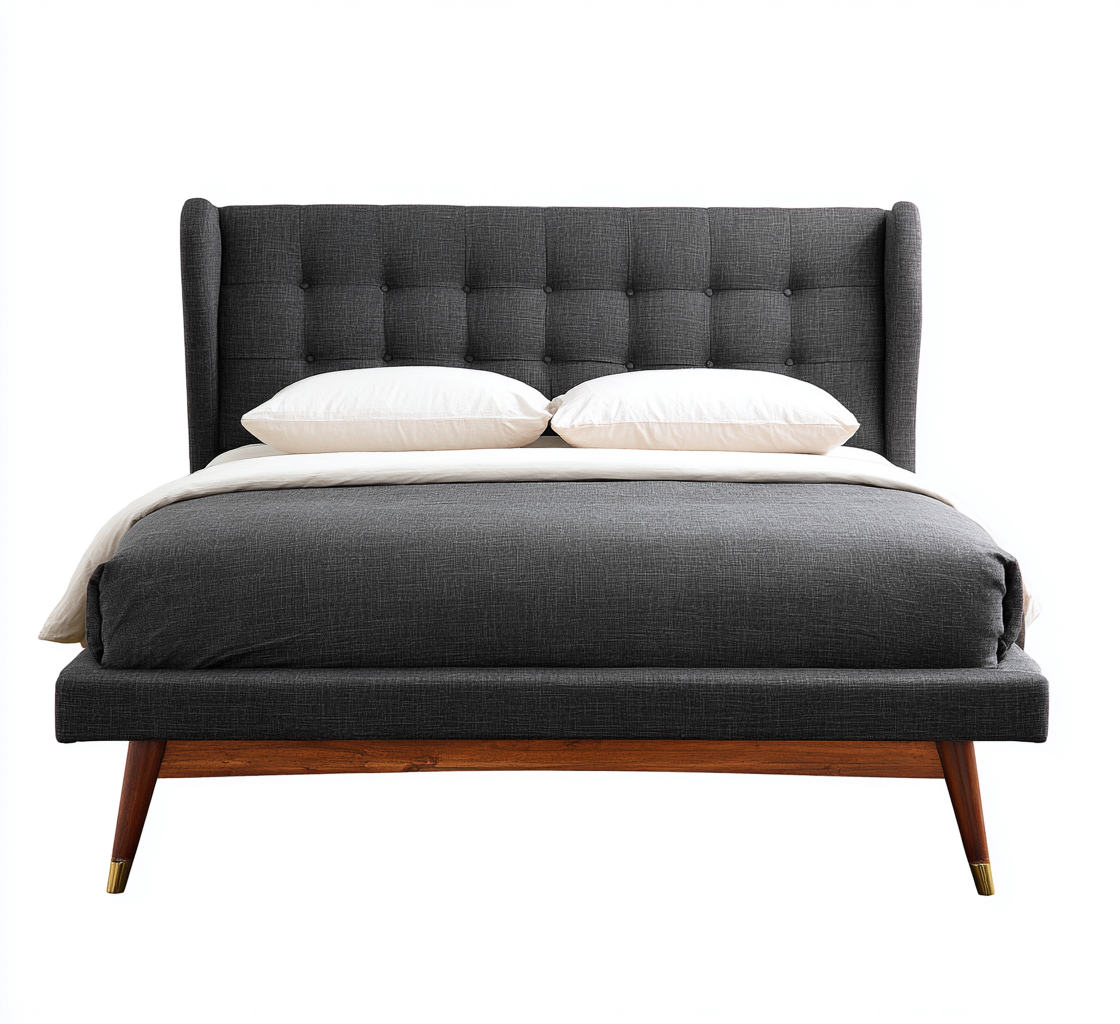 Lit double - revêtement en tissu - gris foncé - 200x180x124 cm - adapté à la chambre - design contemporain-Interiorsta