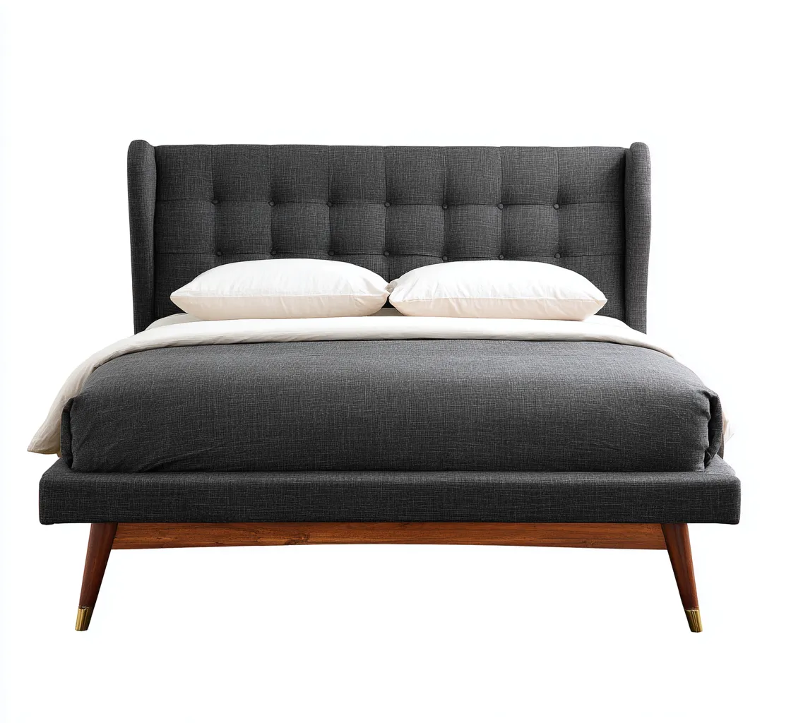 Lit double - revêtement en tissu - gris foncé - 200x180x124 cm - adapté à la chambre - design contemporain-Interiorsta