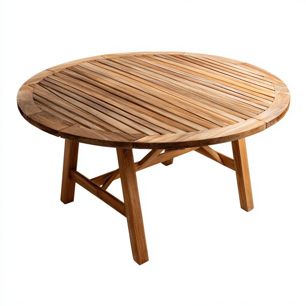 Table de jardin ronde en bois de teck - 120x120x75 cm - marron - style naturel-Interiorsta