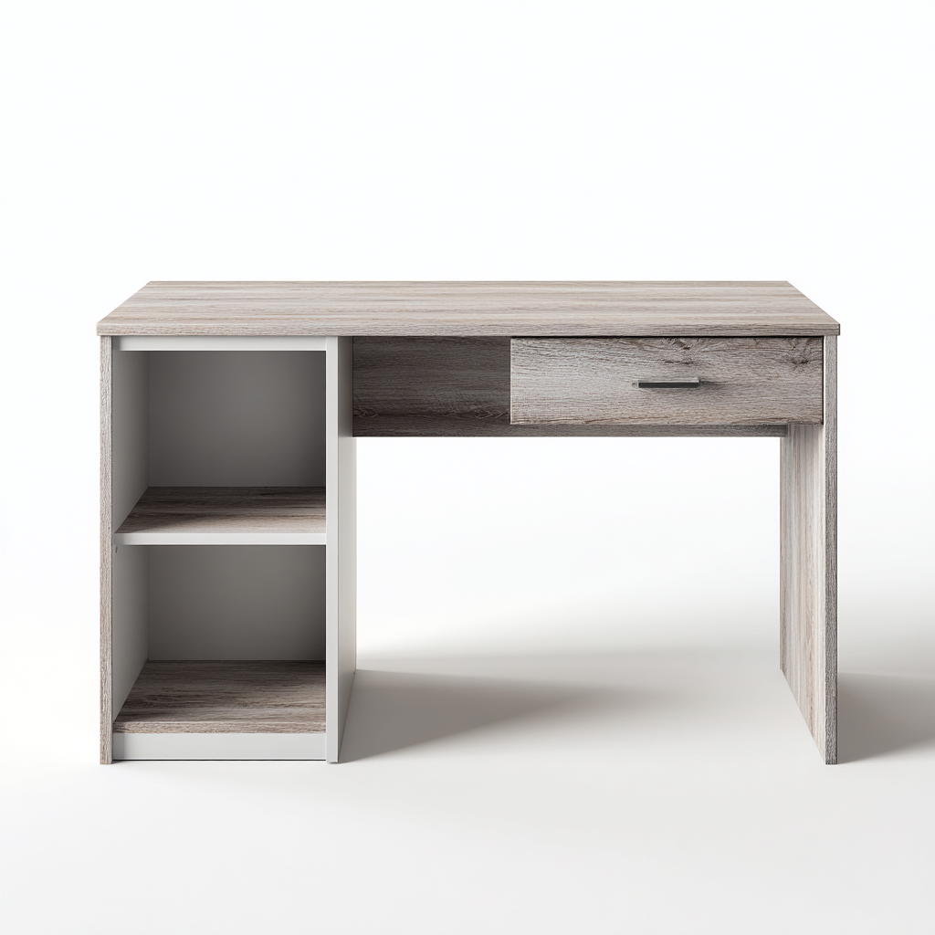 Bureau avec rangements ouverts bois 110x50x75 cm - gris-blanc - pour bureau - design simple-Interiorsta