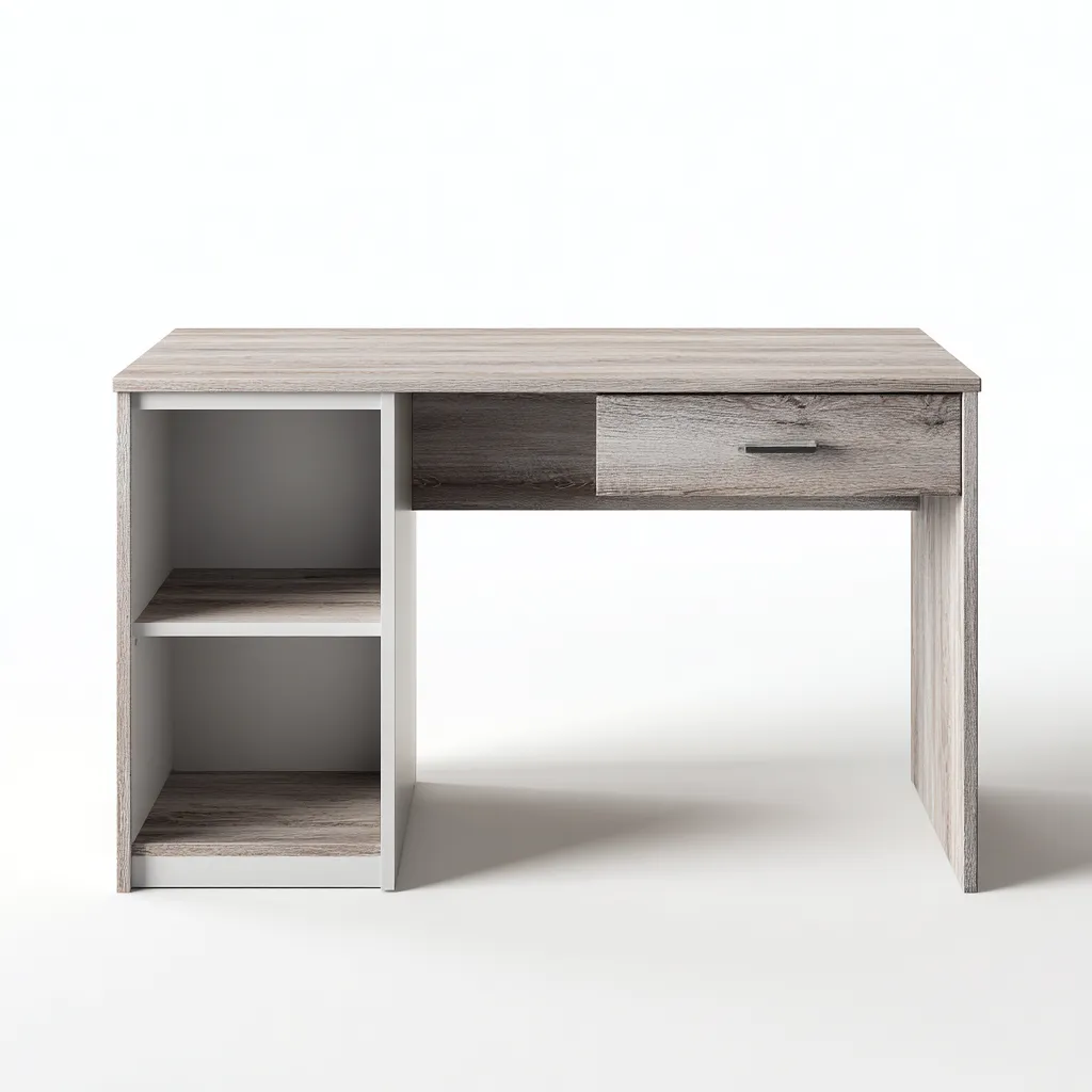 Bureau avec rangements ouverts bois 110x50x75 cm - gris-blanc - pour bureau - design simple-Interiorsta
