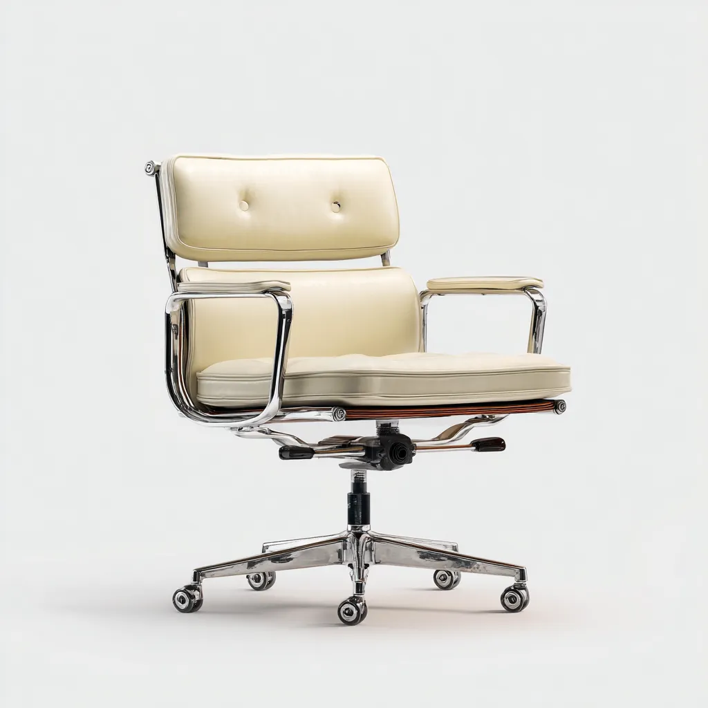 Chaise de bureau en cuir 60x55x90 cm - crème - chrome - design ergonomique adaptée au bureau-Interiorsta