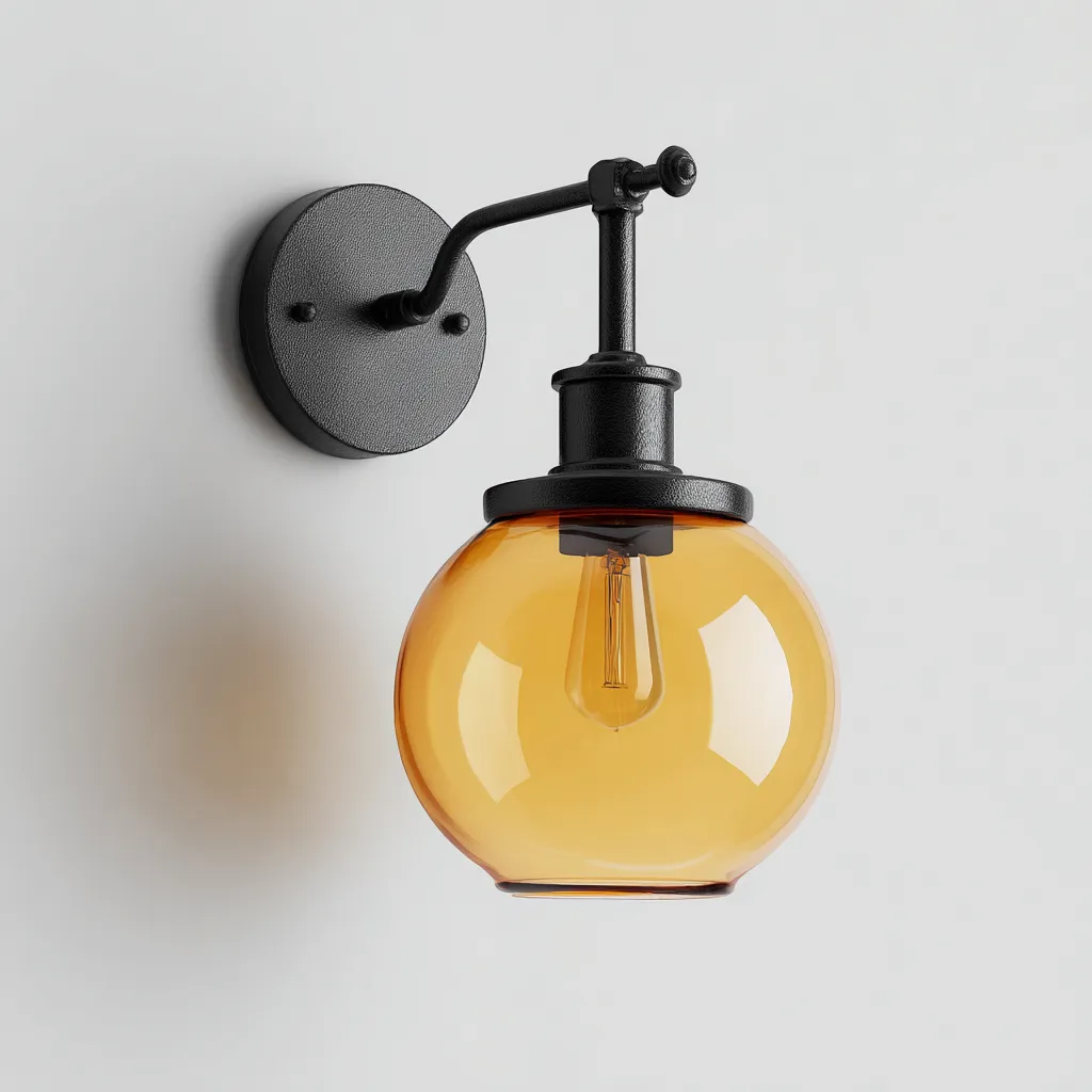 Applique murale métal et verre 18x14x26 cm - noir-verre ambre - style industriel-Interiorsta