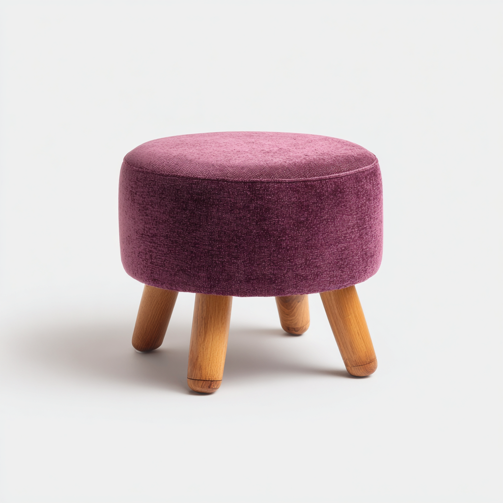 Tabouret rond en tissu violet avec pieds en bois – 35x35x40 cm – violet – style moderne scandinave-Interiorsta