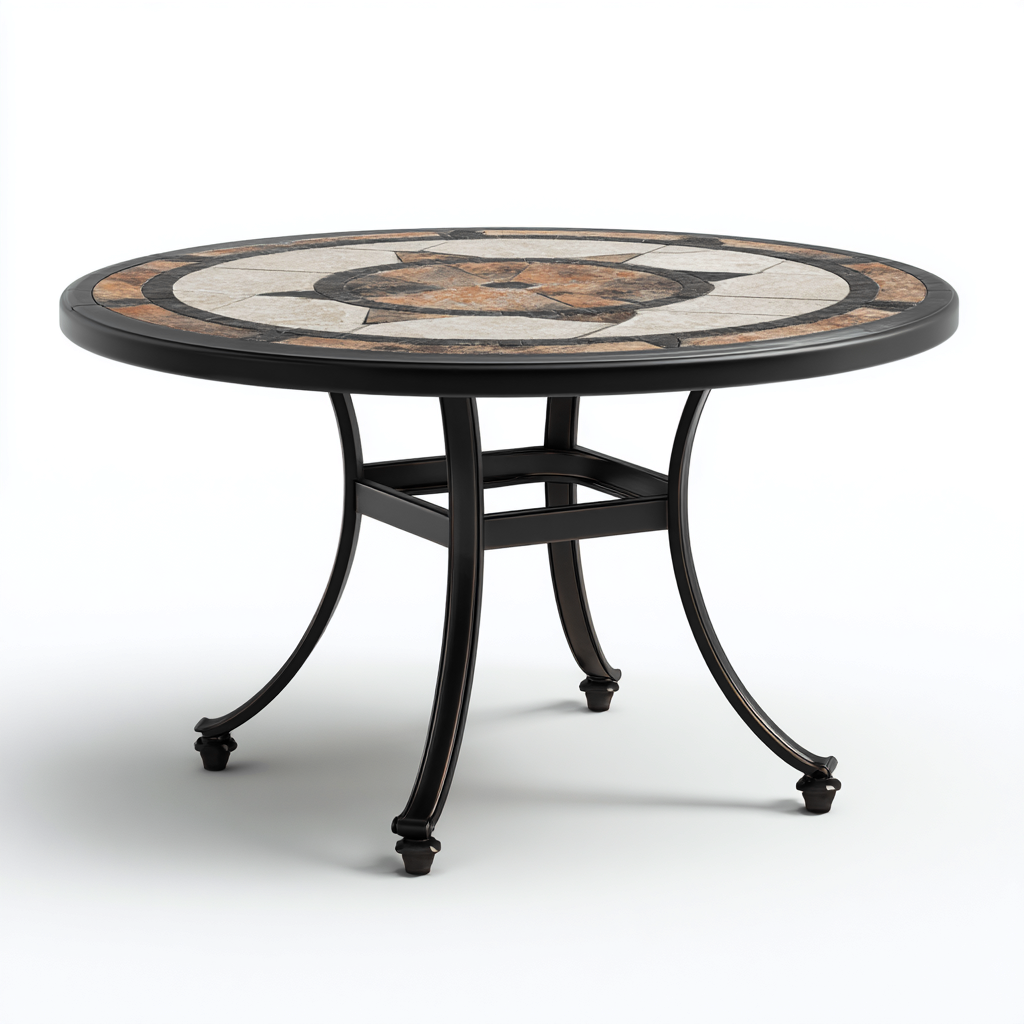 Table de jardin ronde en acier et céramique - 100x100x74 cm - marron - style méditerranéen-Interiorsta